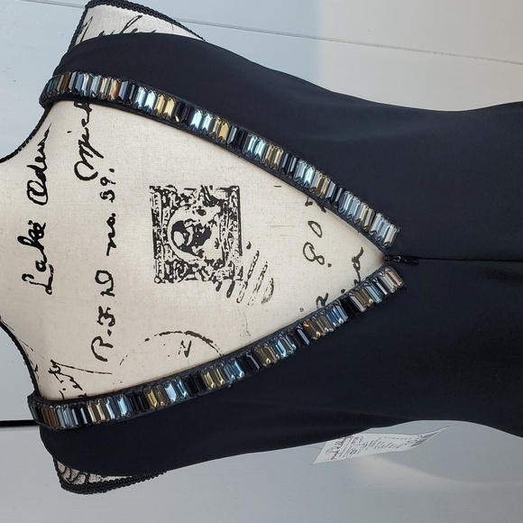 Joseph Ribkoff- Womens Black Double V Beaded Evening Dress Stunning! Sz.10 - Picture 9 of 12